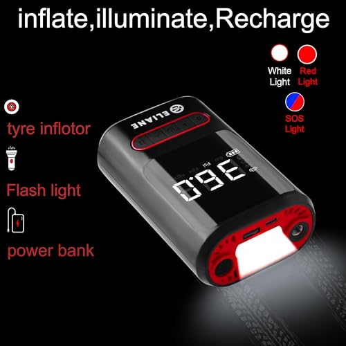 Image of ELIANE 2-in-1 Cordless Tyre Inflator, Portable 150 PSI Air Compressor with 4000 mAh Battery, LED Display, Auto Shut-Off & Type-C Charging for Car, Bike & Sports Balls