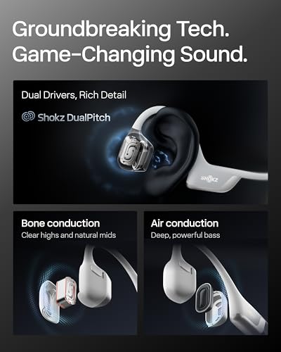 Image of SHOKZ Openrun Pro 2 Mini Bone Conduction Sport Headphones, Open Ear Wireless Earphones With Bluetooth 5.3, Noise Cancelling Mics, IP55 Waterproof, 12H Playtime For Running, USB-C Quick Charge (Silver)