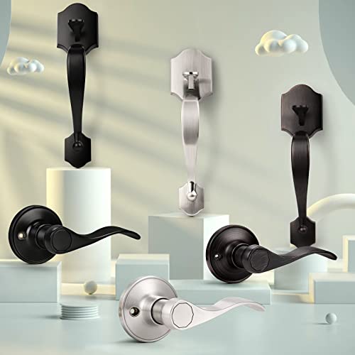 Tinewa Main Entrance Keyless Door Handleset, Passage Front Door Handle With Lever Inside, Low Profile Front Lock Handleset With Halifax Oil Rubbed Bronze Finish, Reversible For Right & Left Sided #TOP6