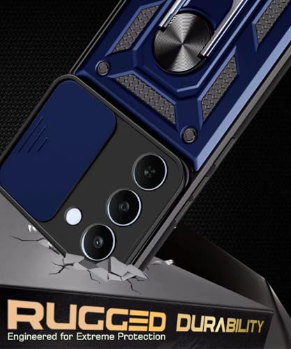 Image of WOW IMAGINE Tough Armor Bumper Mobile Back Case for Realme C83 5G | Realme Narzo 100 Lite 5G | Realme P4 Lite 5G | Sliding Camera Cover | Hybrid PC + TPU | Ring Holder with Kickstand - Blue
