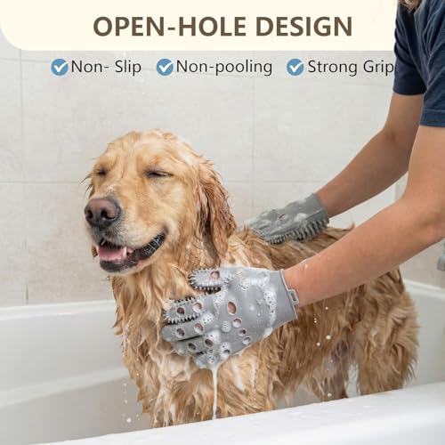Pet Grooming Gloves for Cats & Dogs, Silicone Pet Hair Removal Glove for Bathing, Shedding & Massage, Gentle Cat & Dog Grooming Glove for Long & Short Hair Pets(Grey-Large) - Image 6