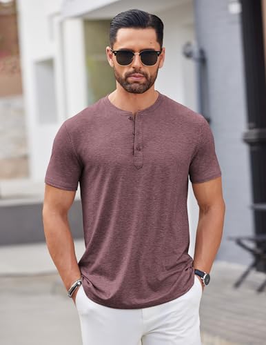 Image of COOFANDY Men's Henley Shirts Short Sleeve Casual Basic Tee Summer Button Henley Soild T Shirts