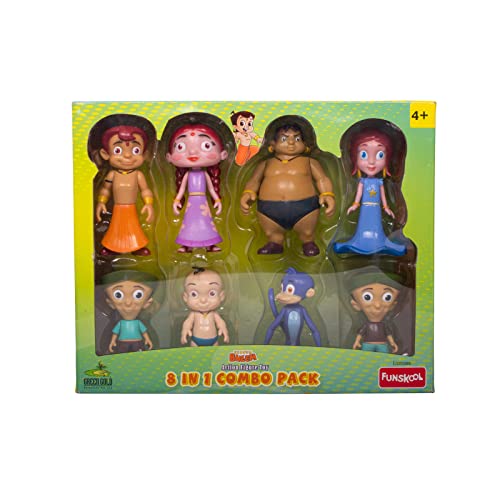 Image of Funskool Chhota Bheem 8 in 1 Combo Action Figure Toy, Green Gold Chhota Bheem and Friends with Articulation, 4 inches, Cartoon Collectibles, Gift for Children, Toys for Kids Ages 4+ Years