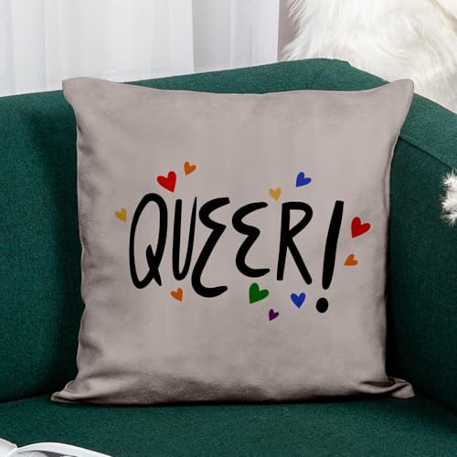 Coussin LGBT Pride Arc-en-Ciel Similicuir Camel pour Salon Moderne