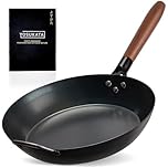 YOSUKATA Coating-Free Carbon Steel Pan - Durable 30 cm Frying Pan for Cooking Healthy Meals - Skillet with Removable Heat-Resistant Wooden Handle Fit for Induction, Electric, Gas Cooktops, Open Fire