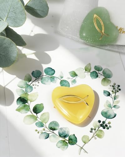 Kleine Geschenke für Kommunion Junge Mädchen, 10er Herz Glückssteine mit Fisch für Kinder mit Kommunion Karte und Organza Beutel, Mitgebsel Kommunion Gastgeschenke, Tischdeko Kommunion Deko