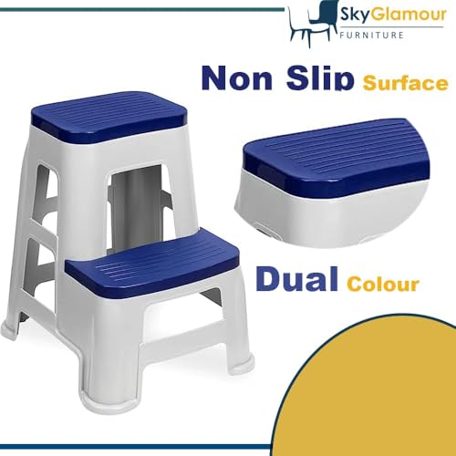 Image of SKYGLAMOUR Plastic Stepper Stool for Home | Office&Kitchen Use with Weight Bearing Capacity of 120 Kg |2 Step Stool for Home| Color: Blue; Pack of 1