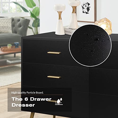 Jozzby 6 Drawer Dresser, Modern Wood Dresser For Bedroom With Wide Drawers And Metal Handles, Storage Chest Of Drawers For Living Room Hallway Entryway #TOP5