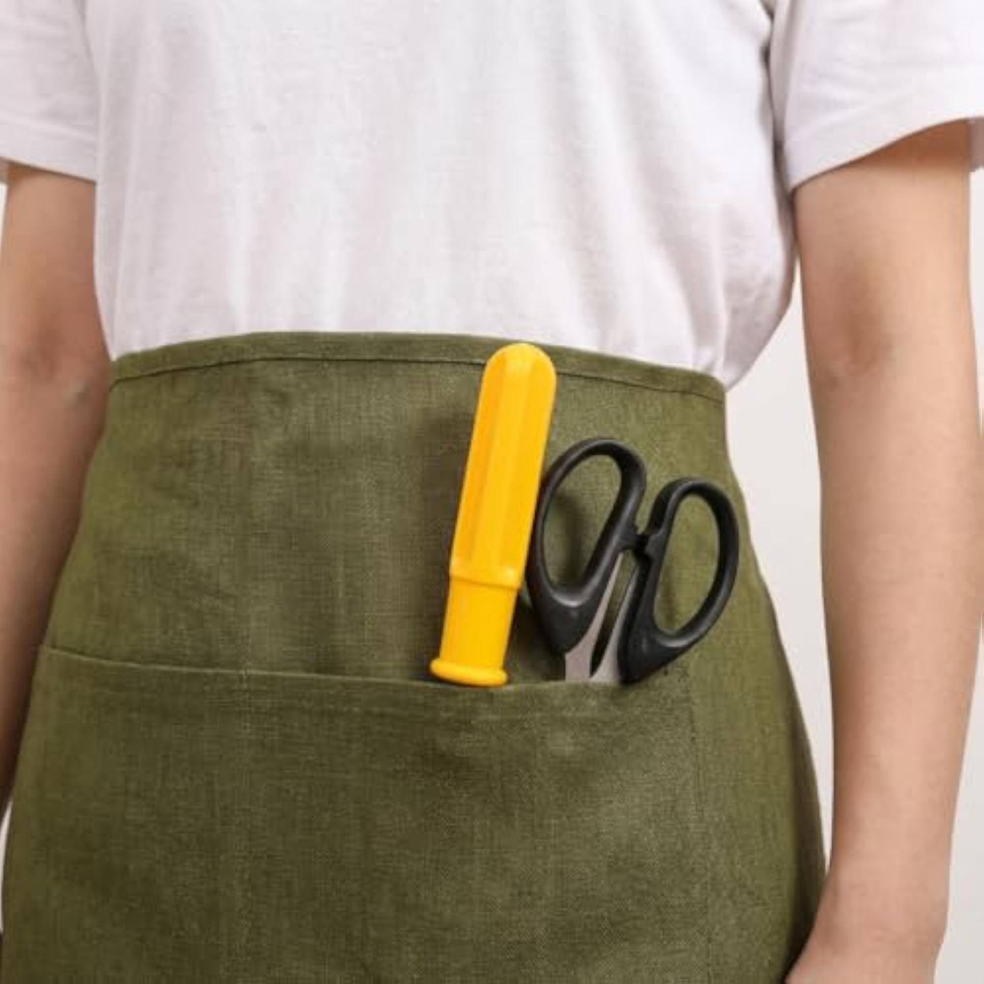 100% Linen Adjustable Bistro Half Apron with Pockets