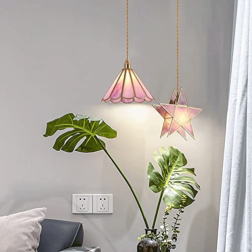 Ceiling Pendant Light , Brass Water-Grain Glass Design Chandelier, Creative Adjustable Hanging Lights, Romantic Pink Decorative Pendant Lamps For Dining Room, Coffee Shop, Club, Clothing Store #TOP3