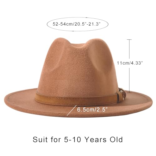 Lanzom Kids Girls Vintage Wide Brim Wool Felt Bowler Cap Bowknot Floppy Fedora Hat2