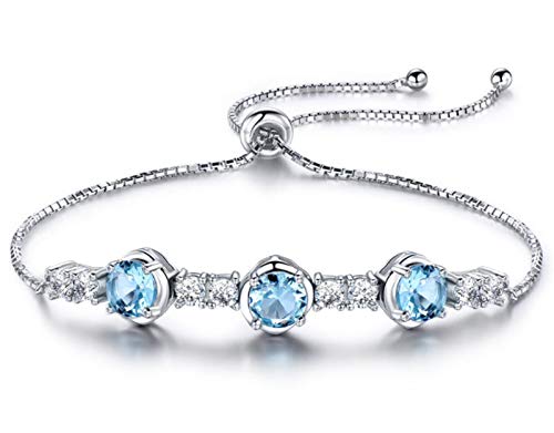 Cadeau romantique bracelet aigue-marine en argent 925 ajustable femme