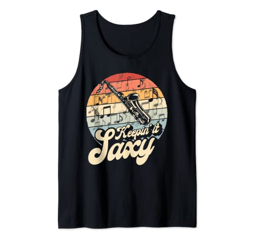 Saxofón Keepin It Saxy Jazz Músico Retro Saxofón Camiseta sin Mangas