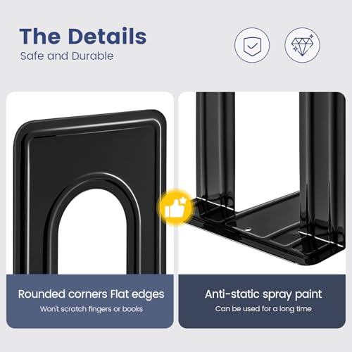 Happyhapi BOOKENDS-3 PAIR Bookends, Book Ends, Metal Bookend For Shelves, Non-Skid Book End To Hold Books, Black Book Stopper/Holder For Office Home Kitchen thumb #4