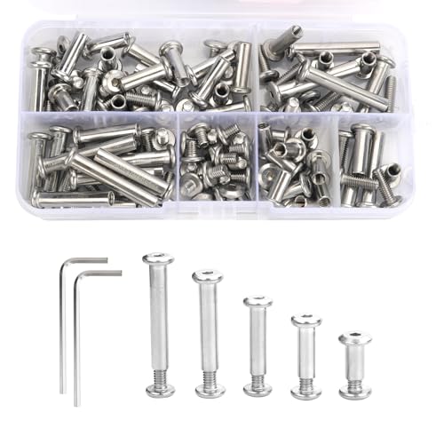 114 Piezas Tornillos de Conexión M4 Juegos de Tornillo Unión Muebles con 2 Llaves,Mobiliario Conector de Armarios Tornillo Union Muebles para Muebles Armarios y Paneles de Madera