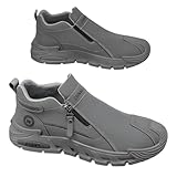 [Luvian] メンズ防水カジュアルシューズ 安全靴 作業靴【晴雨兼用 立ったままスッと履ける 理学療法士推薦】 ファスナー付き 栃木県産レザーを使用 軽量 疲れない 厚底 滑り止め 紐なし 耐摩耗性 通勤 歩きやすい 立ち仕事 人気 春夏秋