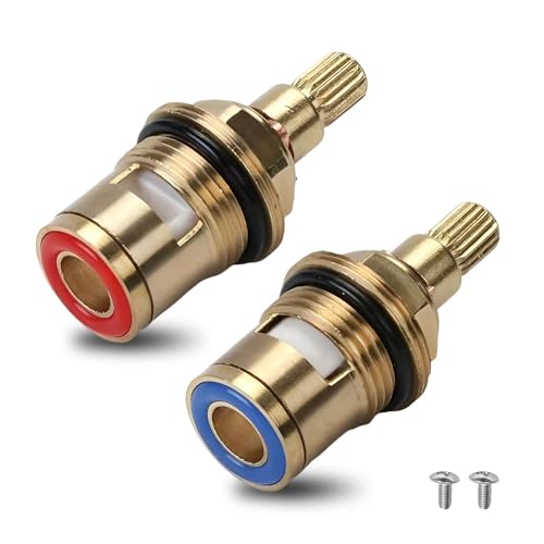 2 Pieces Universal Mixer Tap Cartridge for Bathroom Kitchen 1/4 Turn 20 Spline Replacement Ceramic Tap Cartridges Tap Valve Solid Brass Ceramic (1 Pair Hot & Cold)