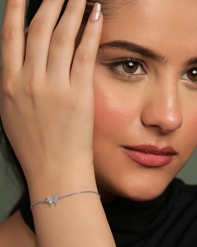 Image of Clara 925 Silver Fia Butterfly Pendant Earrings Chain Bracelet Anklet Ring | Gift for Women & Girls | Platinum Plated | Jewellery Set