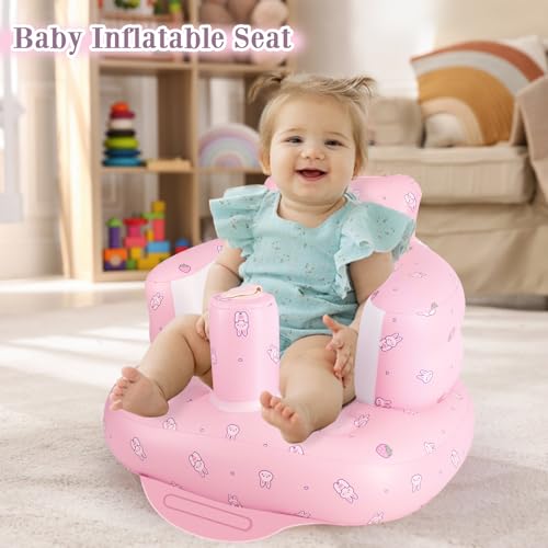 AirSwim Chaise gonflable pour bébé de 3 mois et plus, chaise gonflable d'été avec pompe à air intégrée, canapé de sol pour bébé pour apprendre à s'asseoir, palying, camping, fraise – Image 5