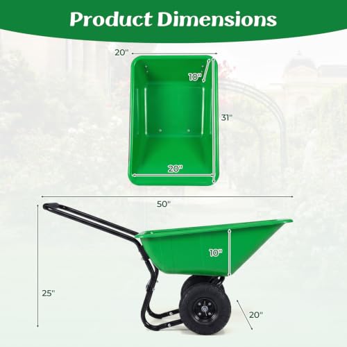 Image of Goplus 2 Wheel Wheelbarrow, 330 LBS Utility Garden Cart (Bright Green)