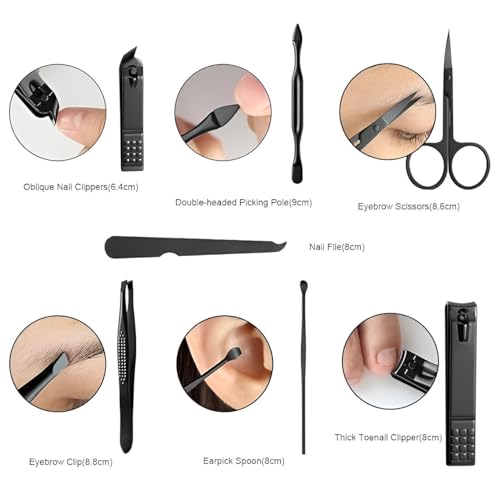 Image of DAINTY DEN Manicure & Pedicure Kit - Professional Stainless Steel Grooming Set with Nail Clippers, Cuticle Trimmer, Scissors & Tweezers - Travel-Ready Care Kit for Men & Women (12 IN 1)