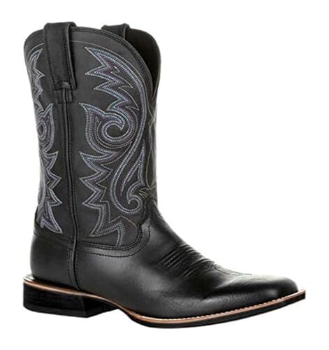 Cowboy Boots for Men Western Boot with Embroidered, Slip Resistant Square Toe Chunky Heel Work Boots for Men