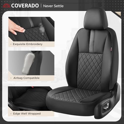 Image of Coverado Car Seat Covers Full Set, Automotive Leather Seat Covers for Car，Universal Fit Front Back Seat Cover, Non-Slip Waterproof Breathable Car Seat Protector