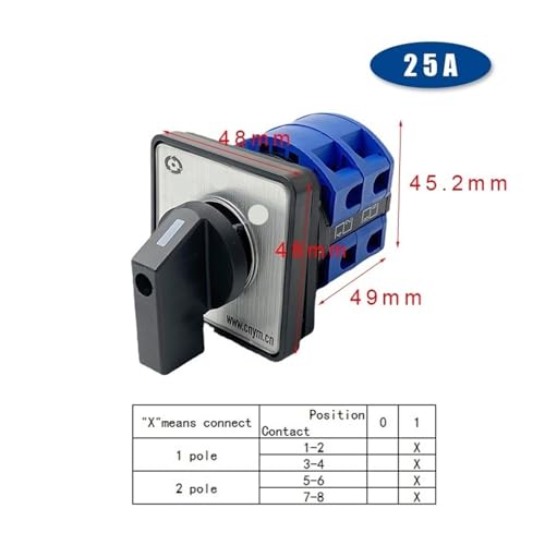 Selector giratorio YMW26-25/2 de 25A y 2 polos para control de motor 2
