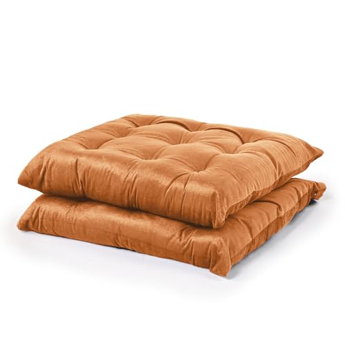 Image of Kuber Industries 2 Pcs Heavy Velvet 16 Inch Chair Pad Cushion with Drawstrings for Dining, Office & Home | Soft Seat Pad | Support for Long Sitting | Golden