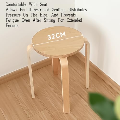 Juego de 4 taburetes apilables de madera maciza sin respaldo con parte superior redonda para comedor, sala de estar, cocina y balcón, muebles versátiles (color 2) - imagen 5