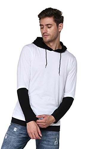 Image of SXV Solid Colorblocked T-Shirt Hoodie for Men (Black & White)