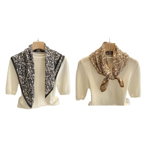 Square Scarf for Women 27”27'' Scarves Cotton Feeling Neckerchief Printed Floral Headscarf Hair Wraps 1/2/3 PCS Set2