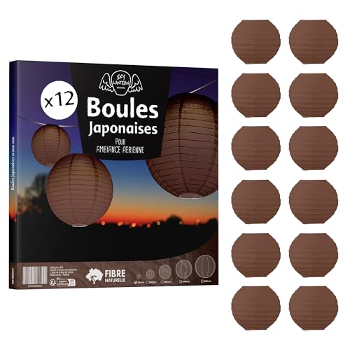 12x Lanterne Papier 10 cm Chocolat - Suspension Boule Papier 10 cm (12'') Type Lanterne Japonaise pour Decoration Mariage - 12 pièces - Le Must de la Gamme de Lampions...