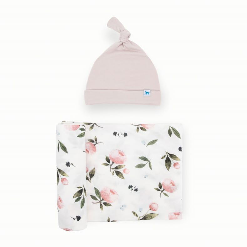 Image of Little Unicorn Premium Stretch Knit Swaddle & Hat Set | Ultra-Soft with Optimal Stretch for Newborns | Giftable Set (Watercolor Rose)