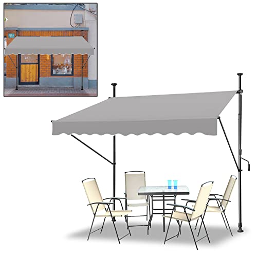 LARS360 Store Balcon sans Percage Store Banne avec manivelle pour Balcon, Réglable en hauteur, étanche, Résistant aux UV, pour Balcon Jardin Terrasse (300 x 120 cm, Gris)