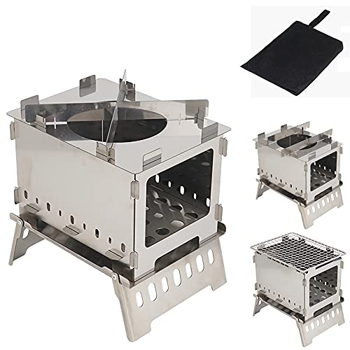 3-in-1 Campingkocher aus Edelstahl · Faltbarer Holzofen mit 3 Aufsätzen...