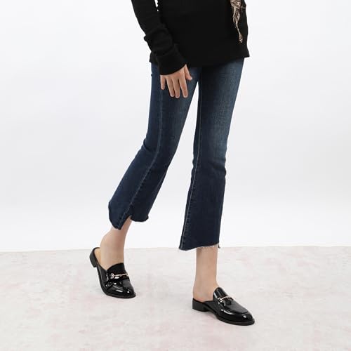 Image of WAYDERNS Mules for Women Slides Loafer Shoes with Low Block Heel Round Closed Toe Comfortable Casual Patent Slip on Backless Loafers Work Business Office Shopping Buckle Mules