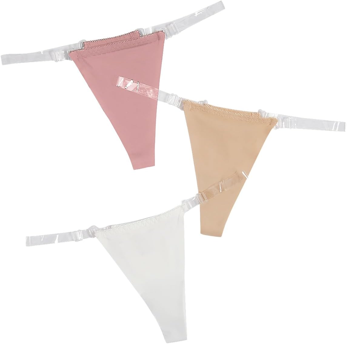 GORGLITTER Women's G String Thongs Sexy 3 Pack No Show Invisible Clear Strap Underwear Low Rise Panties