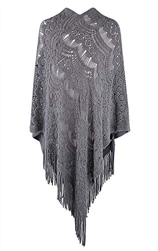 QZUnique Women's Knitted Tassel Shawl Asymmetric Hem...