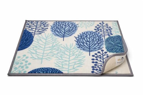 Image of Matz&More Nylon Tufted Gel Baking Anti-Slip Floor Mat | 40 x 60 cm | Blue & White Floral Design | Doormat for Home Entrance, Kitchen & Bedroom