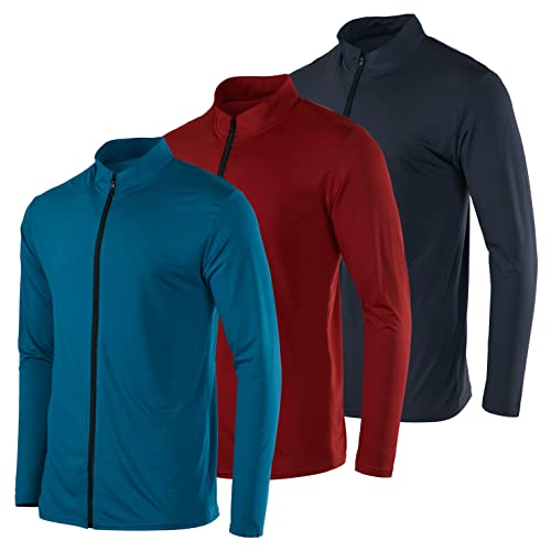  Men’s Dry-Fit Long Sleeve Full Zip Hoodie, 3 Pack