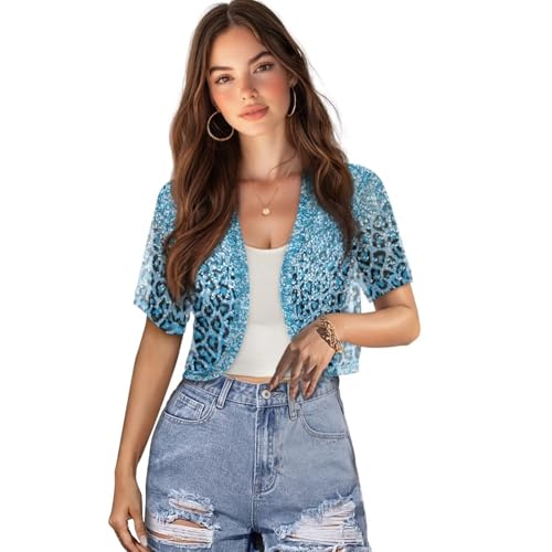 Image of Womens Short Sleeve Bolero Shrug Open Front Knit Cropped Cardigan Shoulder Cover for Dress Cute Casual Knit Cover Up