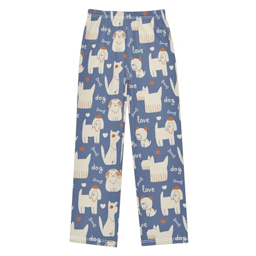 Poodle Love Bones Boys Long Pants Soft Trousers Elastic Waist Kids Lounge Bottoms with Pockets S-XL