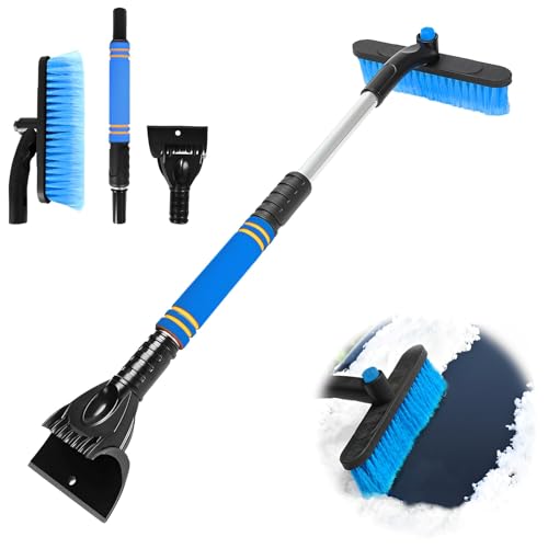 TFSZE - TFSZE Grattoir à Glace et Brosse à Neige (2 en 1),Outil de Déneigement pour la Neige Givrée avec Poignée en Mousse,Brosse à Neige Voiture Ajustables,Amovible,pour Camion Automobile SUV Pare-Brise-Bleu