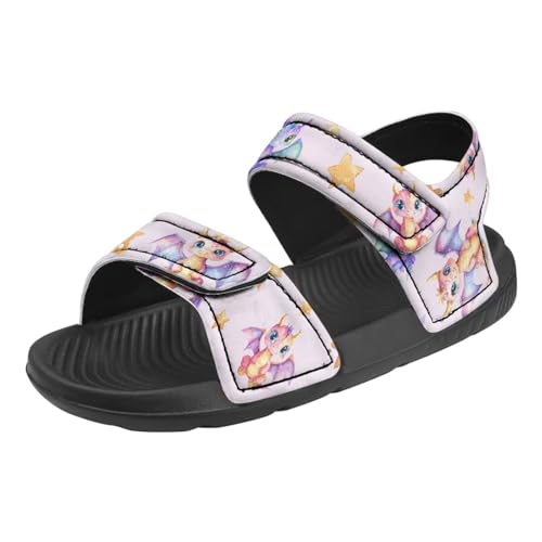 Kids Sandals Dragon Print Summer Sport Hiking Sandals Leather Beach Water Shoes for Boys Girls