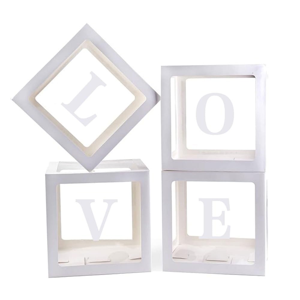 Generic 4 Pieces Love Transparent Balloons Boxes with Letters, Valentine’s Day Balloon Box, Party Decorations Balloons Boxes for Anniversary Wedding Engagement Wedding, Bridal Shower, Birthday Party