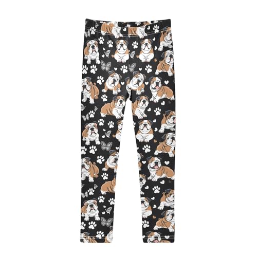 Girls' Athletic Leggings Ankle Length Yoga Dance Pants Kids Teen 4T Bulldog Heart