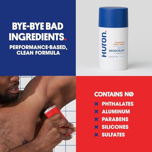 Huron Aluminum-Free Deodorant for Men - Clean & Woody Scent of Sandalwood & Amber - Neutralizes Odor for All-Day Protection - Non-Irritating - 3.2 Oz (2 Pack) - Image 5