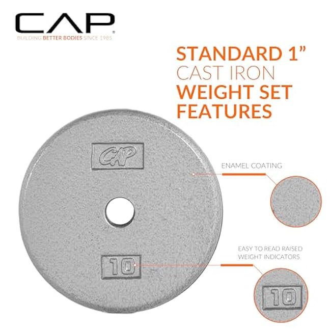 CAP Barbell Standard 1-Inch Cast Iron Weight Plates - Singles & Sets | 1.25-50 lbs | Multiple Options