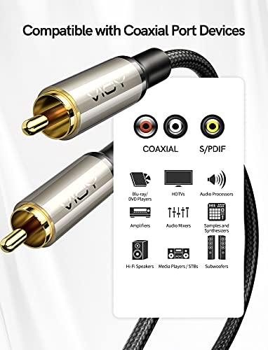 Vioy Coaxial Digital Audio Cable (3.3Ft/1M), [Gold-Plated & Braided] Subwoofer Cable Rca Male To Male Hifi 5.1 Spdif Stereo Audio Cable For Home Theater, Hdtv, Amplifier Speaker Soundbar #TOP1